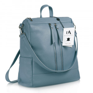 Rucsac tip geanta de dama, din piele naturala, DiAmanti Cerullo Albastru Denim Deschis